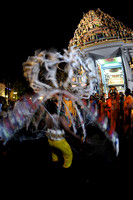 Kavadi bearer dancing outside Sri Srinivasa Perumal Temple