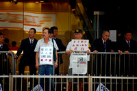 Demonstrators outside a bank